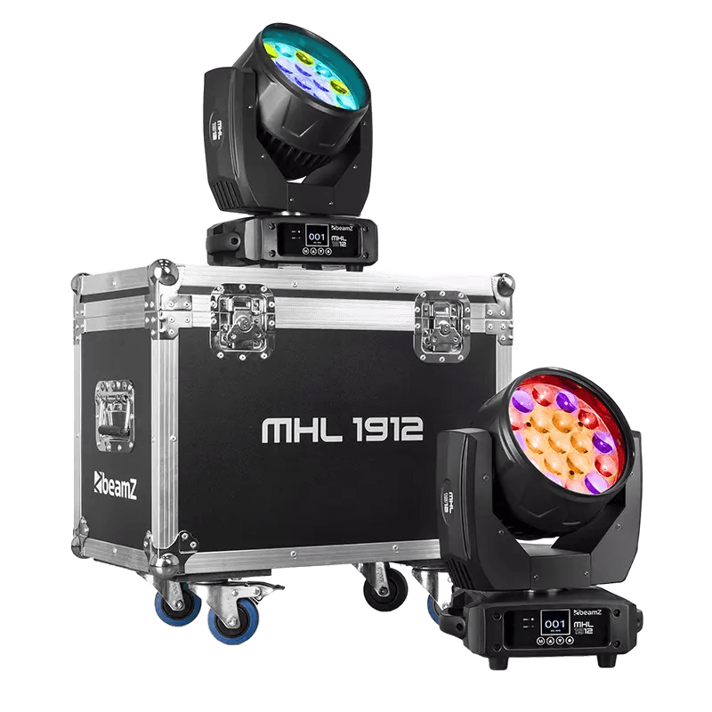 BEAMZ MHL1912 LED MOVING HEAD WASH 19x 12W RGBW [2 IN A FLIGHTCASE]