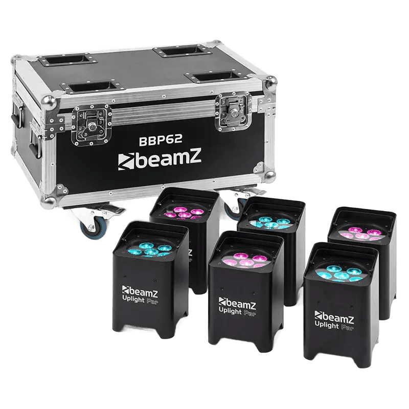 BEAMZ BBP62 LED BATTERY UPLIGHTER IP65 6x 12W RGBAWUV [6 IN A FLIGHTCASE]