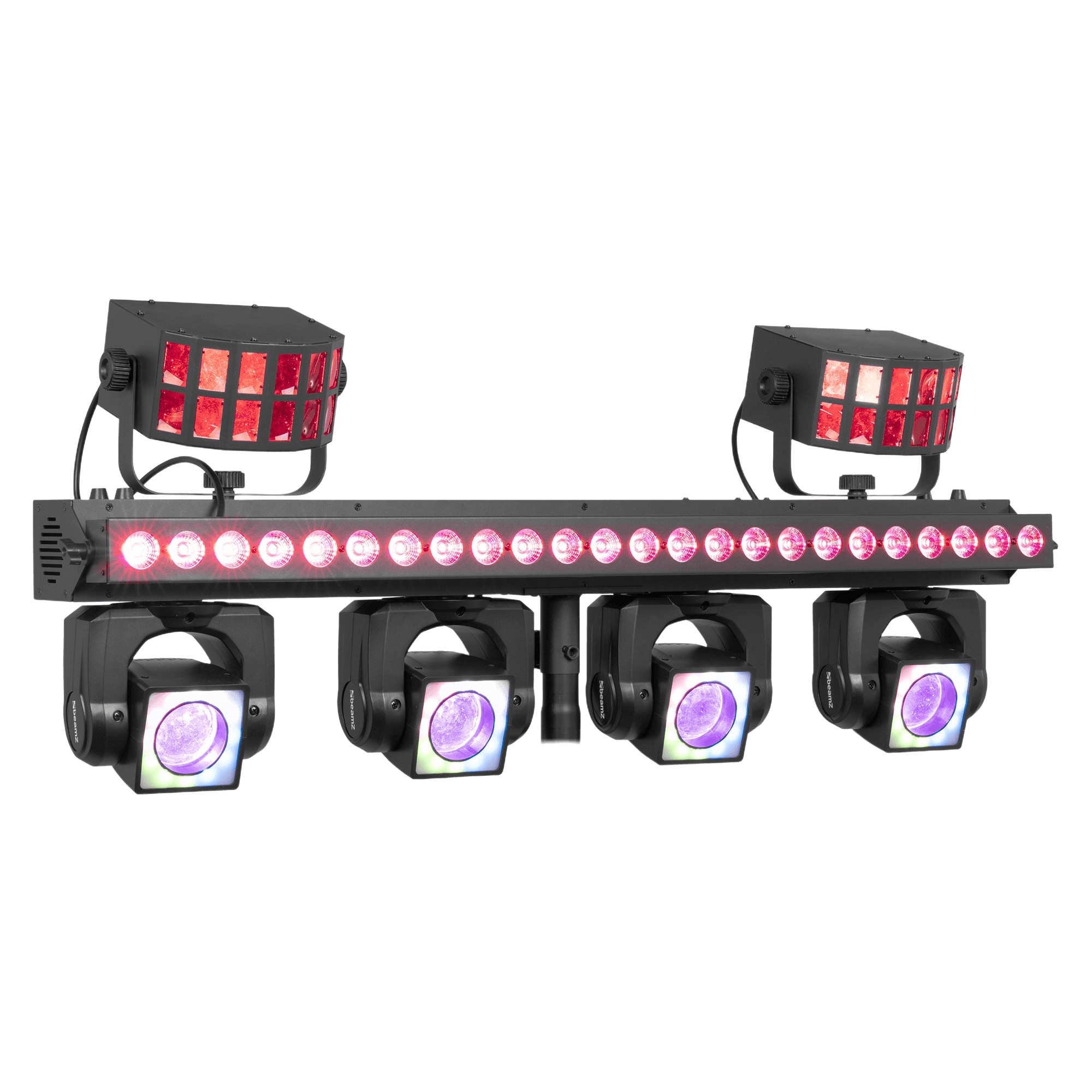 BEAMZ SHOWBAR GO ULTRA WITH 4x MOVING HEAD 1x LED BAR 2x DERBY 4x 40W 24X 3W 2x 4x 10W RGBW