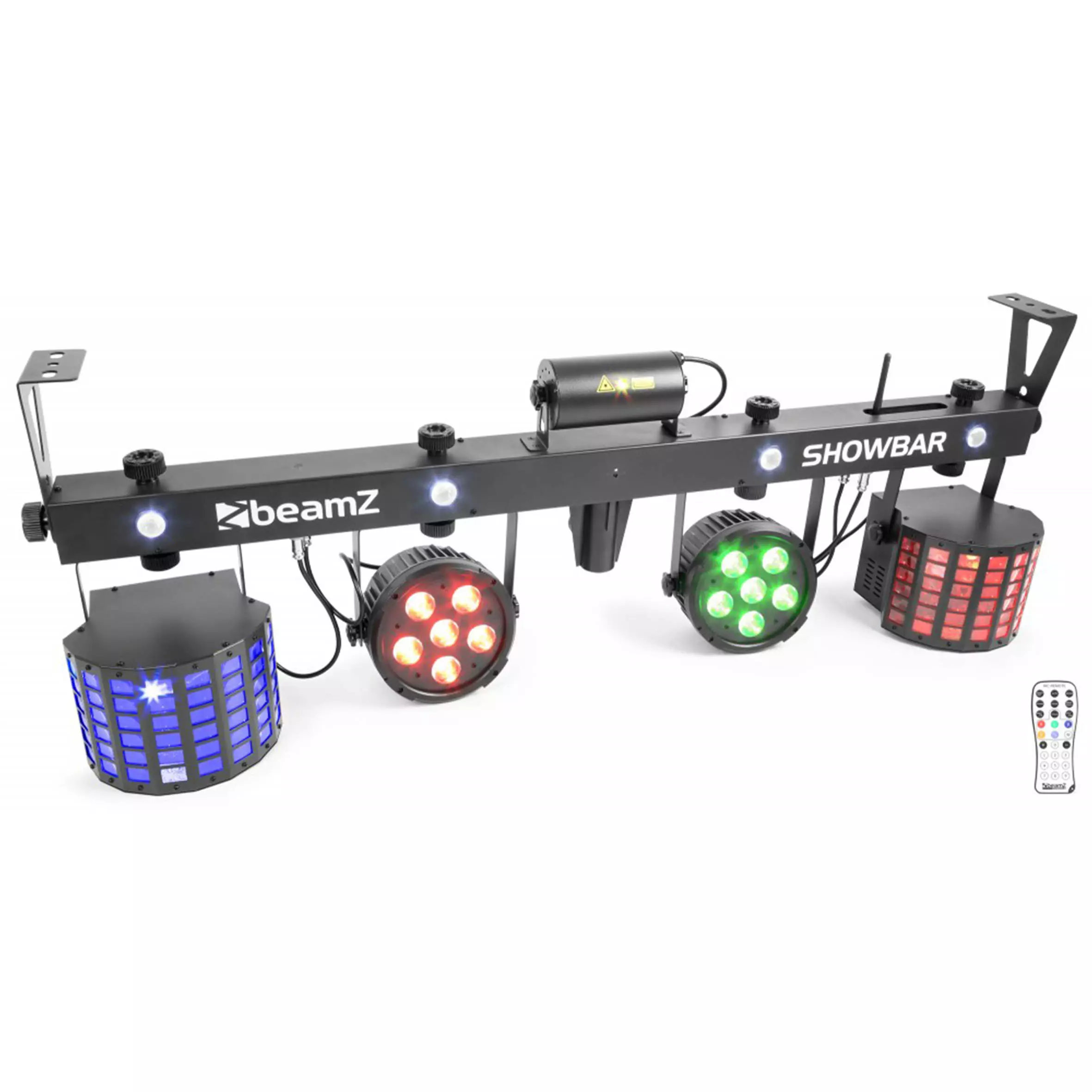 BEAMZ LED SHOWBAR WITH PAR BUTTERFLY LASER AND STROBE 4x 1W LED 12x 8W RGBWUV