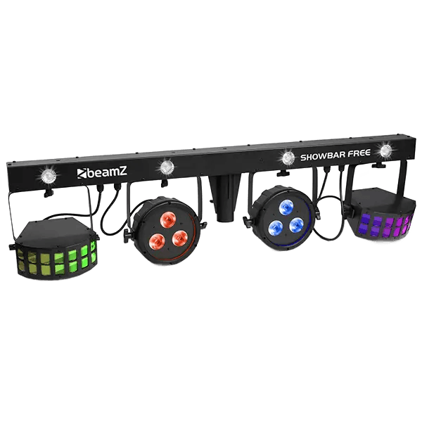 BEAMZ SHOWBAR FREE WITH PAR DERBY AND STROBE 4x 1W LED 6x 4W RGBW