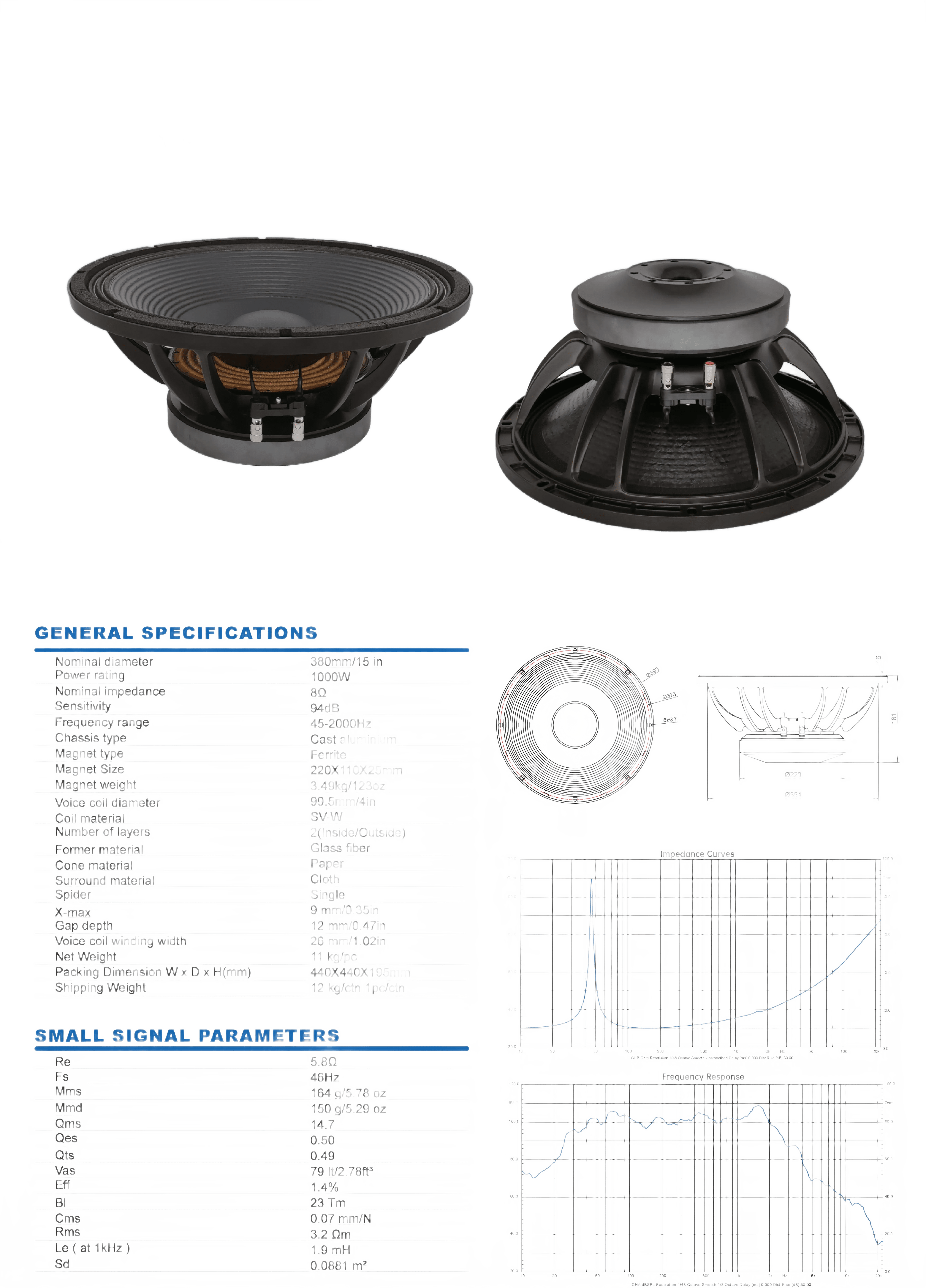 Real Sound 15RS1000 1000W 15″ Loose Speaker