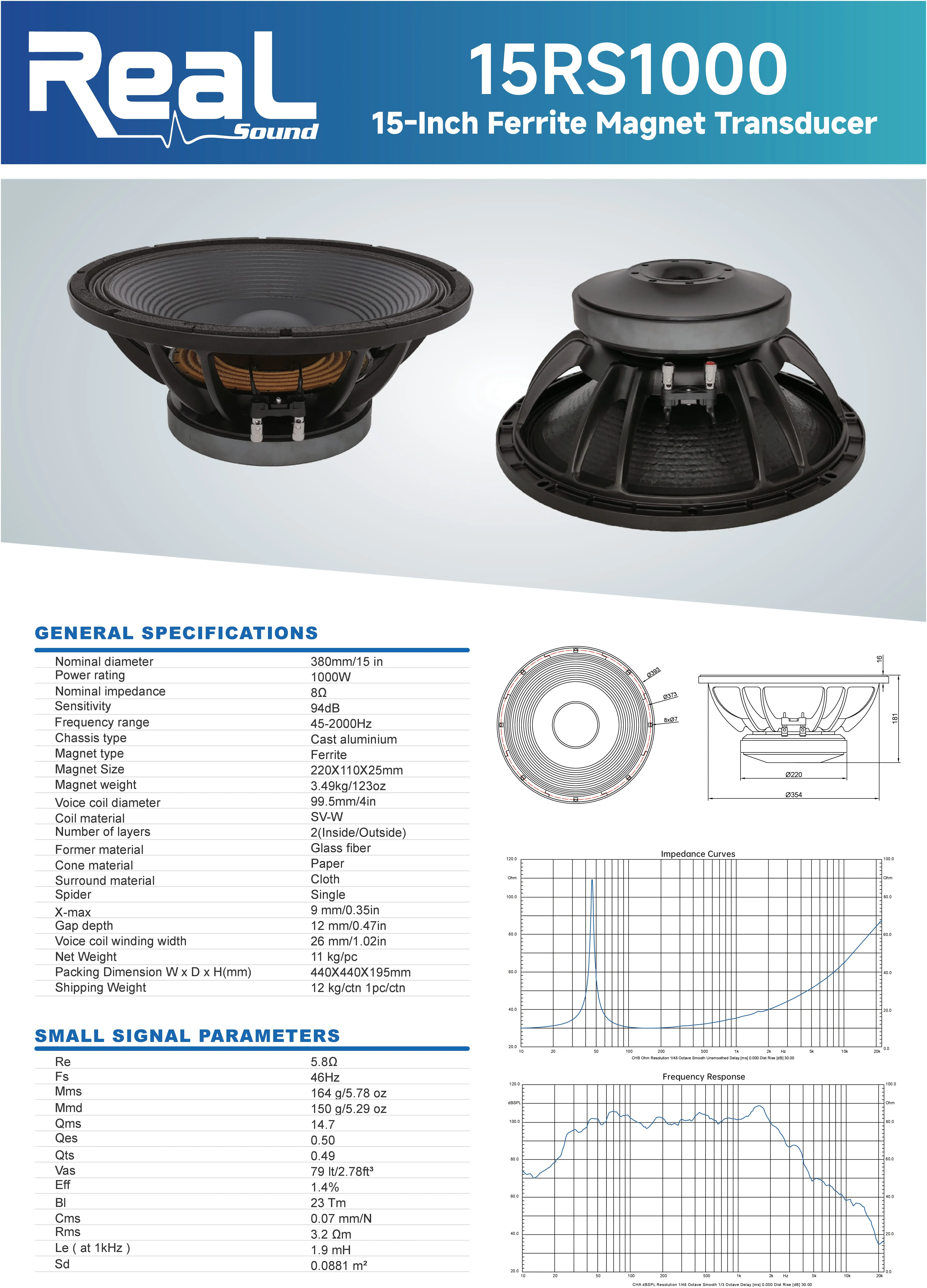 Real Sound 15RS1000 1000W 15″ Loose Speaker