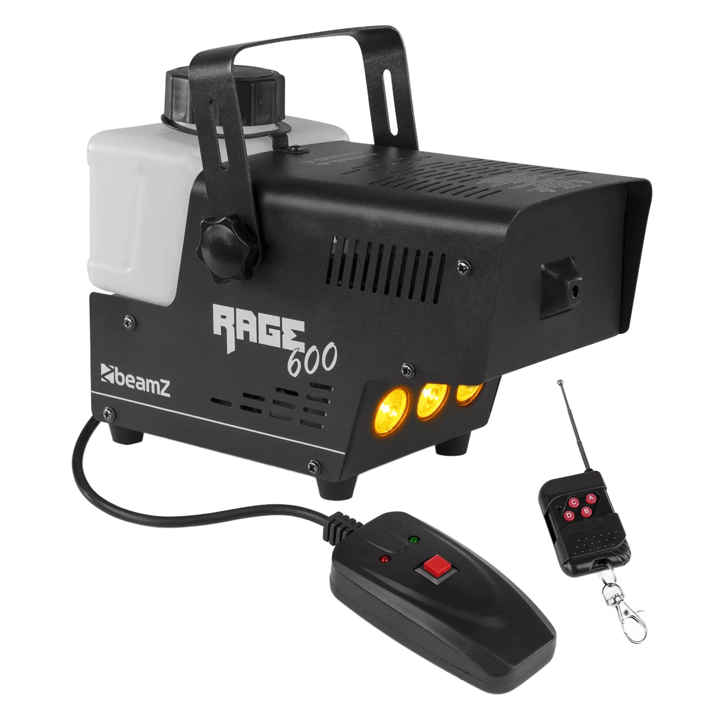 BEAMZ RAGE600LED SMOKE MACHINE 600W AMBER 3x 1W WIRELESS REMOTE
