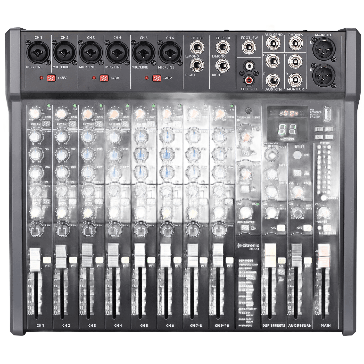 Citronic CMC-14 14CH Music Mixer Dsp/bt/mp3/usb