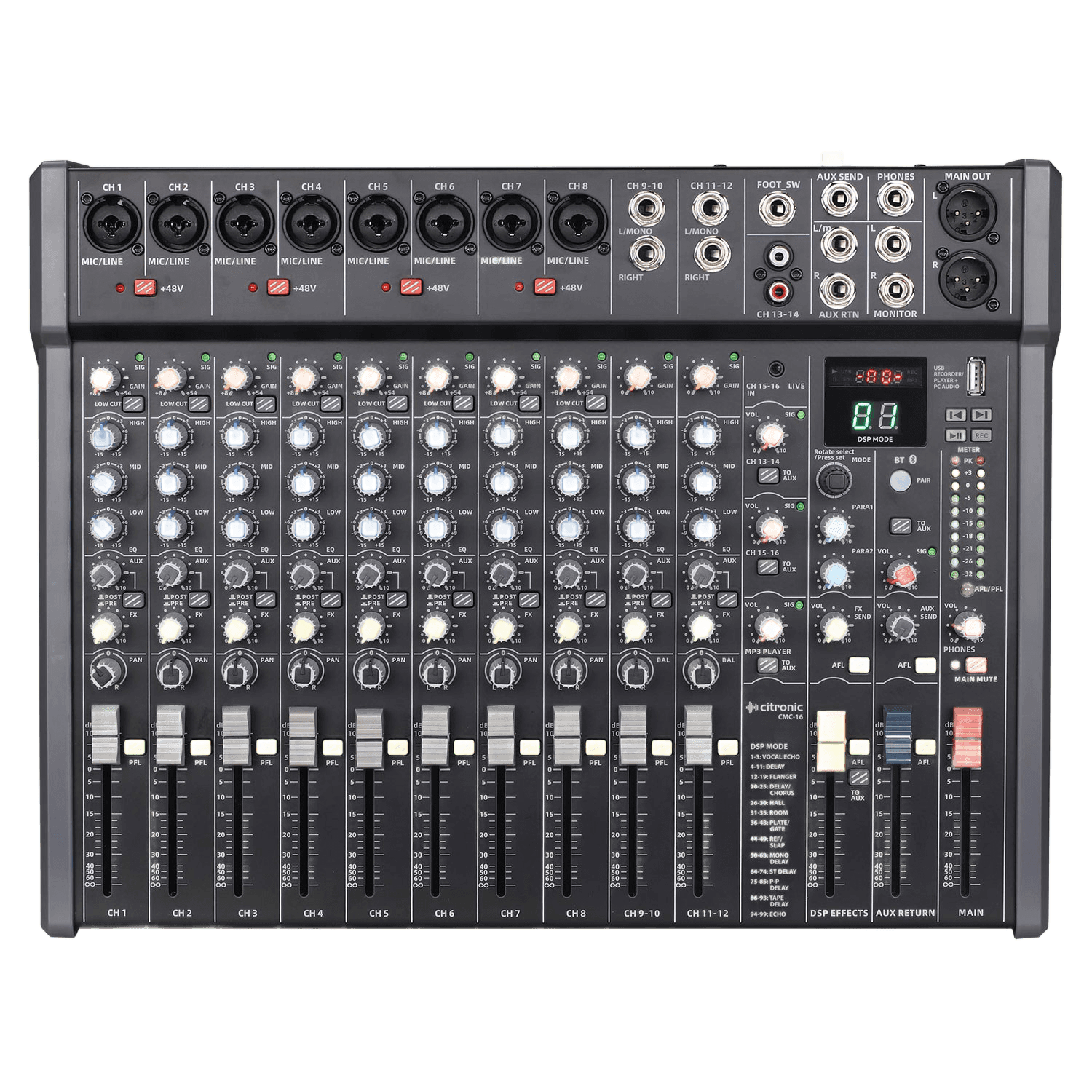 Citronic CMC-16 16CH Music Mixer Dsp/bt/mp3/usb