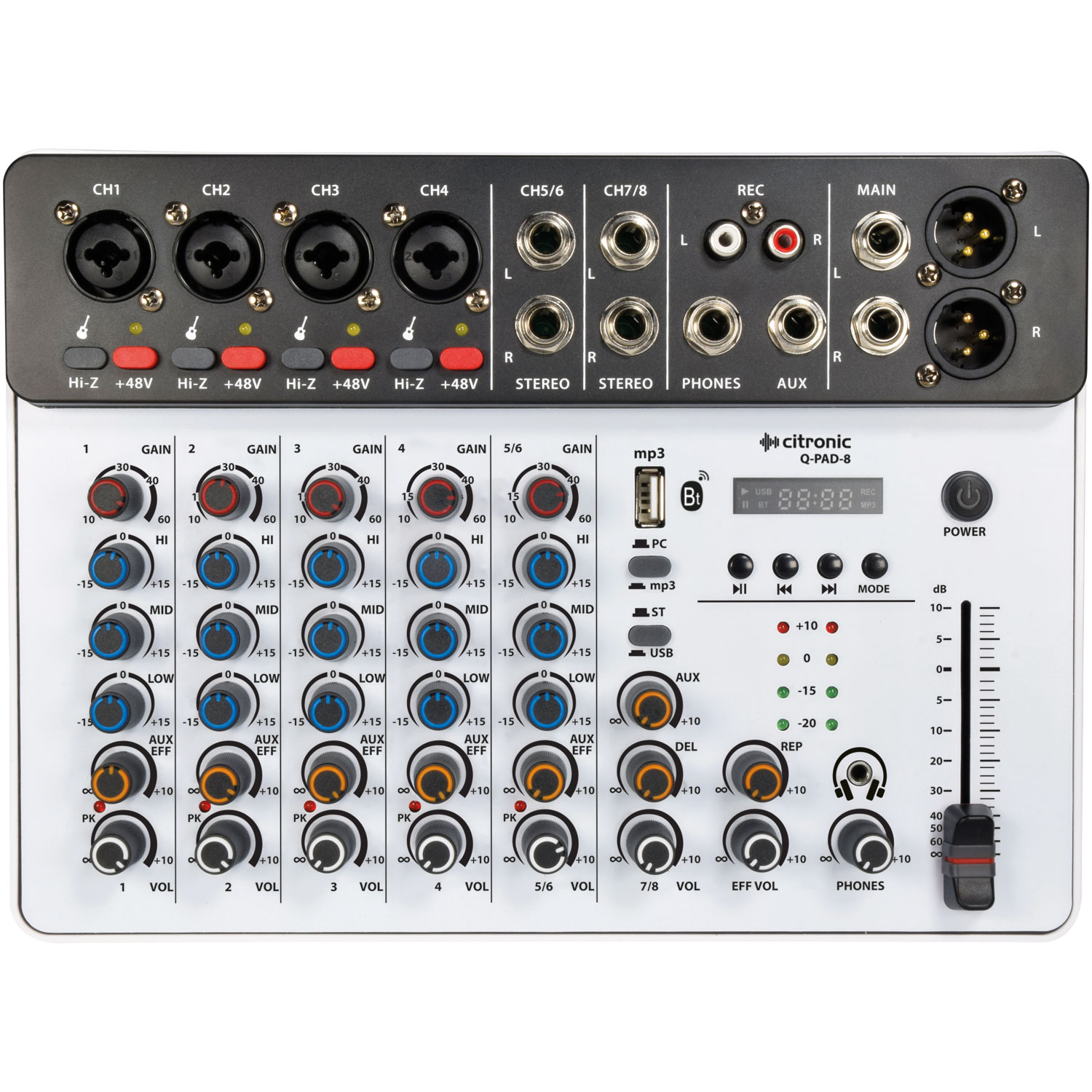 Citronic Q-PAD Music Mixer Bt/usb/mp3 8CH