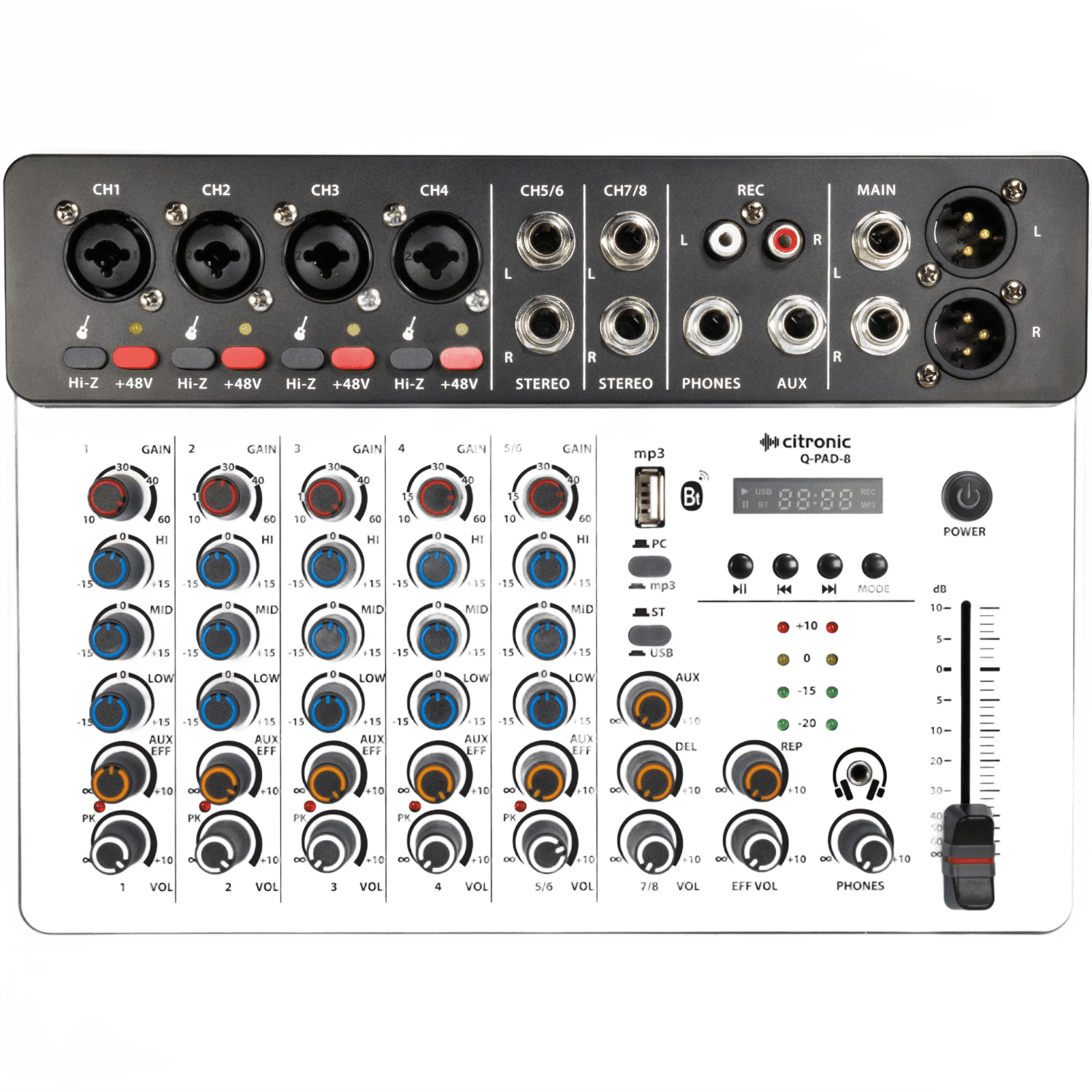 Citronic Q-PAD Music Mixer Bt/usb/mp3 8CH