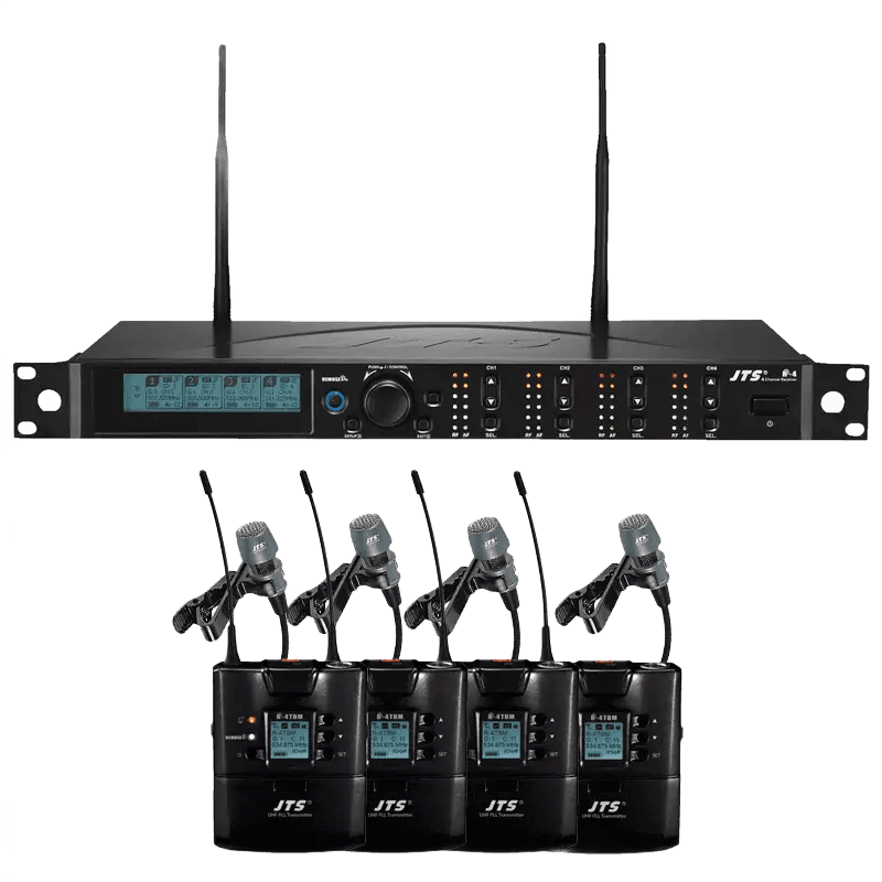 JTS R-4/R-4tb+cm-501 X4 QUAD Lapel Microphone Diversity UHF 614-650 MHZ Microphone Diversity UHF