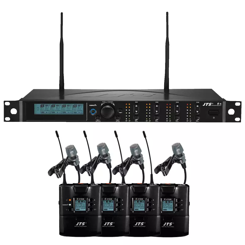 JTS R-4/R-4tb+cm-501 X4 QUAD Lapel Microphone Diversity UHF 614-650 MHZ Microphone Diversity UHF