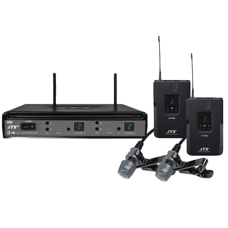 JTS E-7DU/E-7TB +CM-501×2 DUAL Lapel Microphone Diversity UHF 518-542MHZ