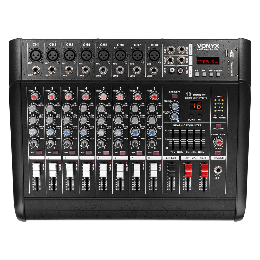 Vonyx AM8A Music Mixer Dsp/bt/sd/usb/mp3 8-CH