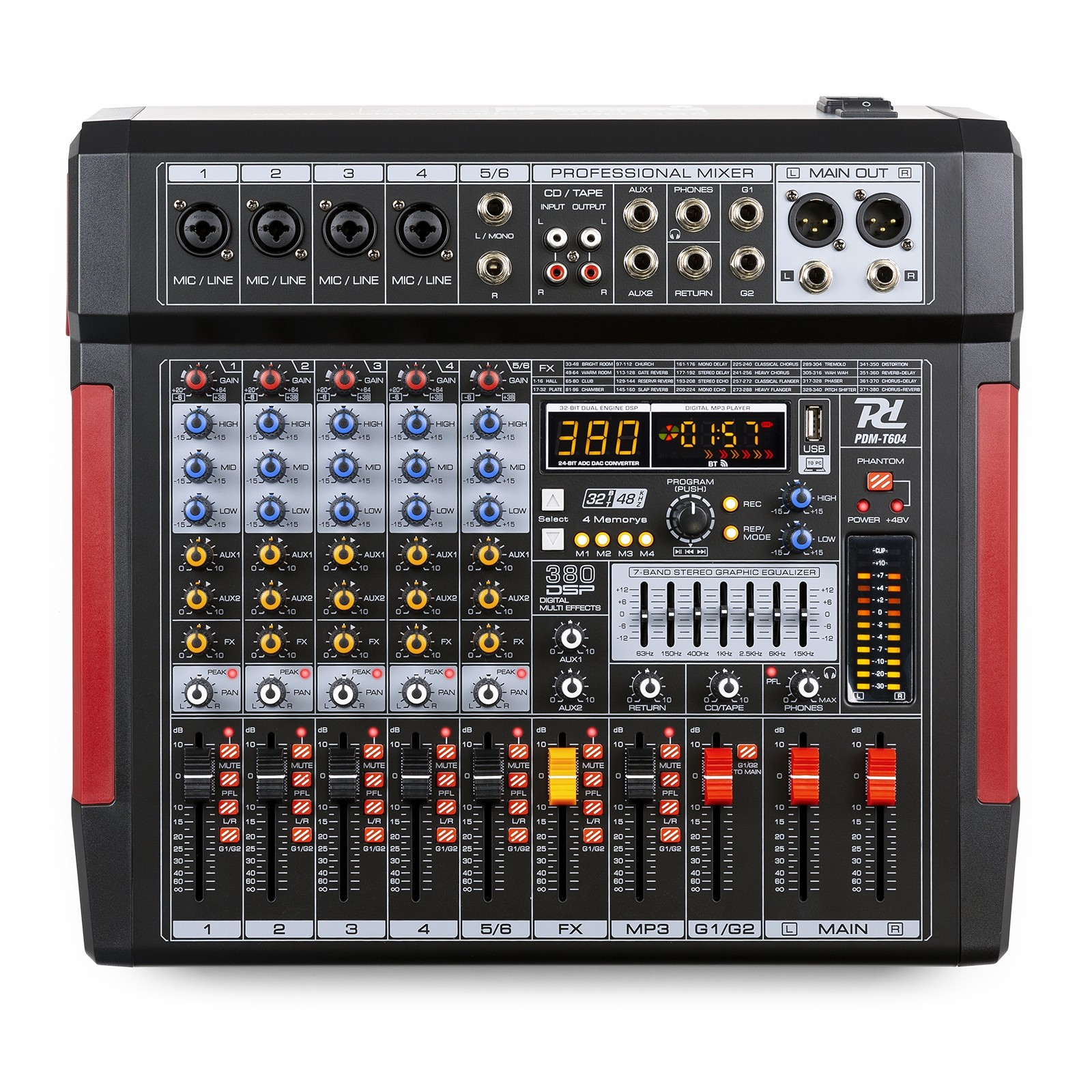 PDM PDM-T604 Music Mixer Bt/mp3/usb/dsp/rec 6CH