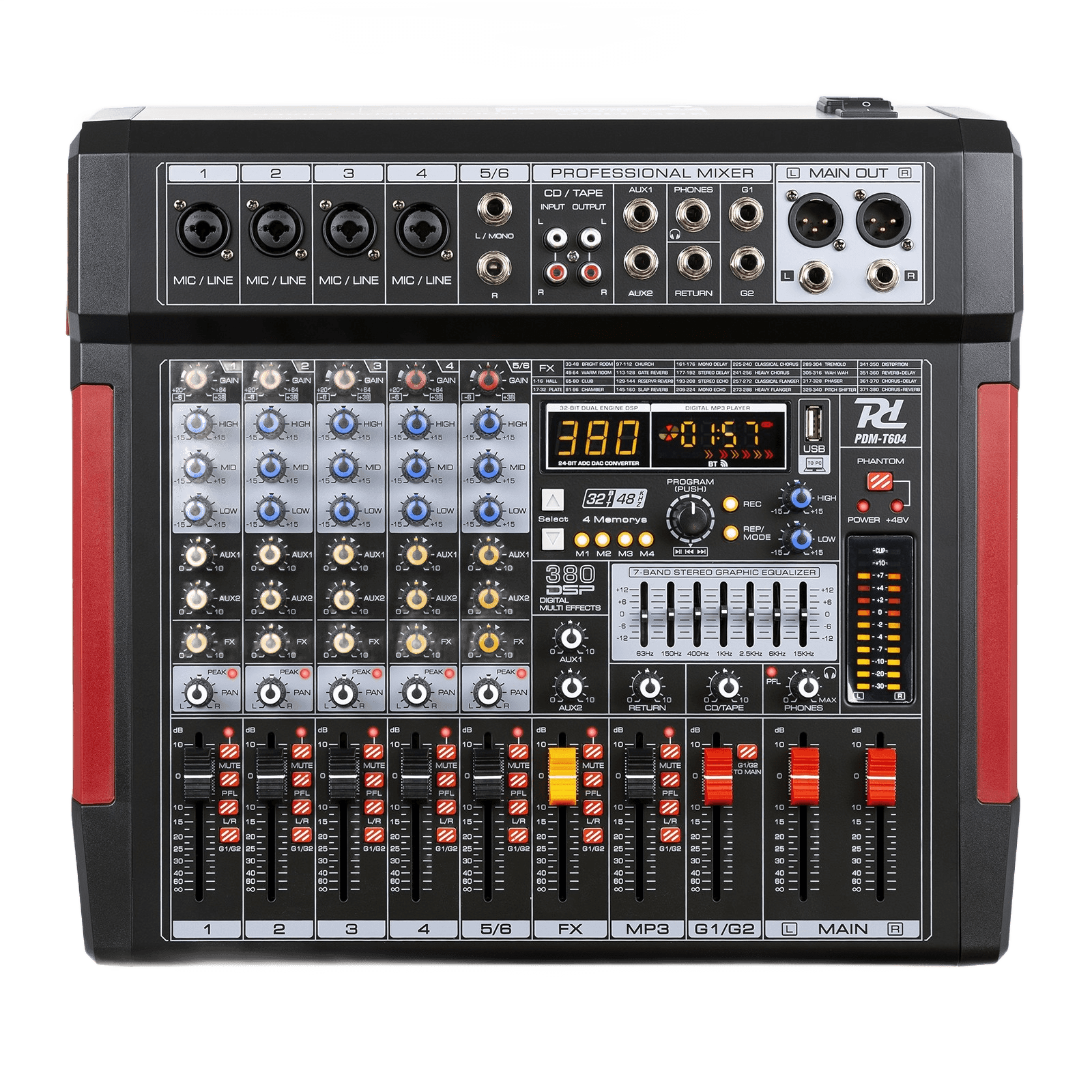 PDM PDM-T604 Music Mixer Bt/mp3/usb/dsp/rec 6CH