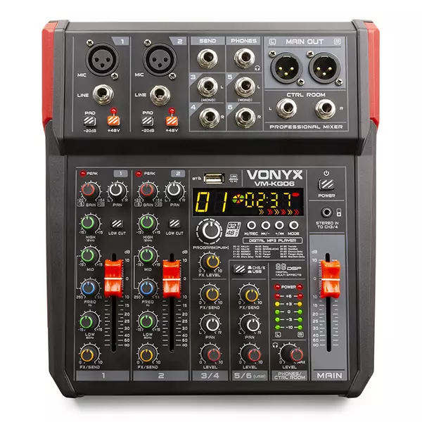 Vonyx VM-KG06 Music Mixer Bt/mp3/usb/ds/rec 6CH
