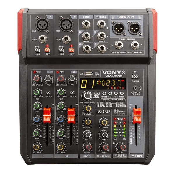 Vonyx VM-KG06 Music Mixer Bt/mp3/usb/ds/rec 6CH