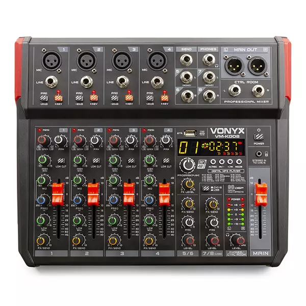 Vonyx VM-KG08 Music Mixer Bt/mp3/usb/dsp/rec 8CH