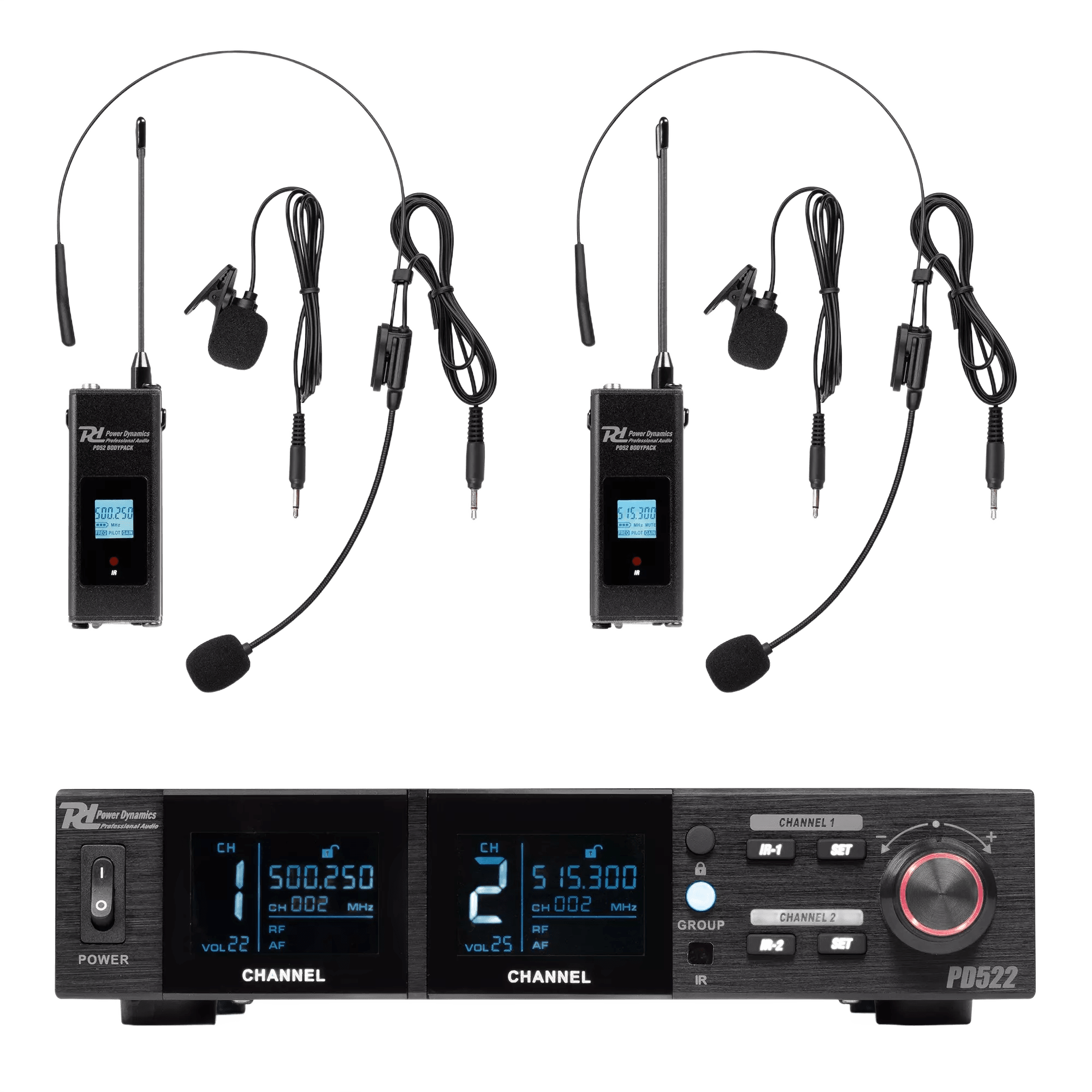 PDM PD522B DUAL Lapel Microphone UHF 500-530MHZ