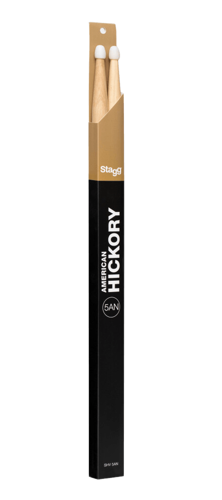 Stagg SHV5AN 5A Hickory Drumsticks - Nylon Tip (Brick of 12 pairs)