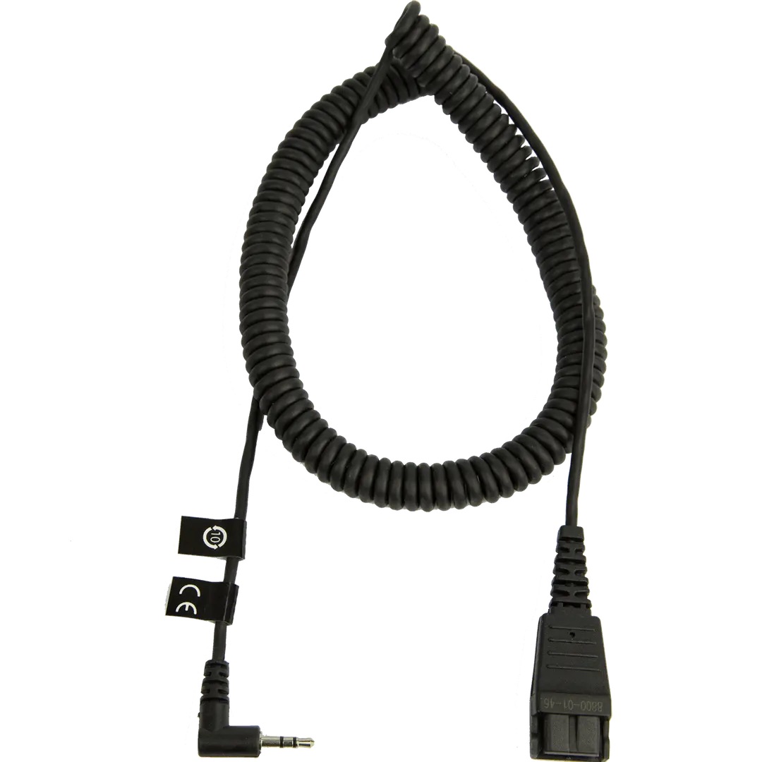 Jabra - QD CORD TO 2.5MM PIN PLUG. Coiled 0.5-2M. FI. FOR Panasonic GB500. PLX CA40
