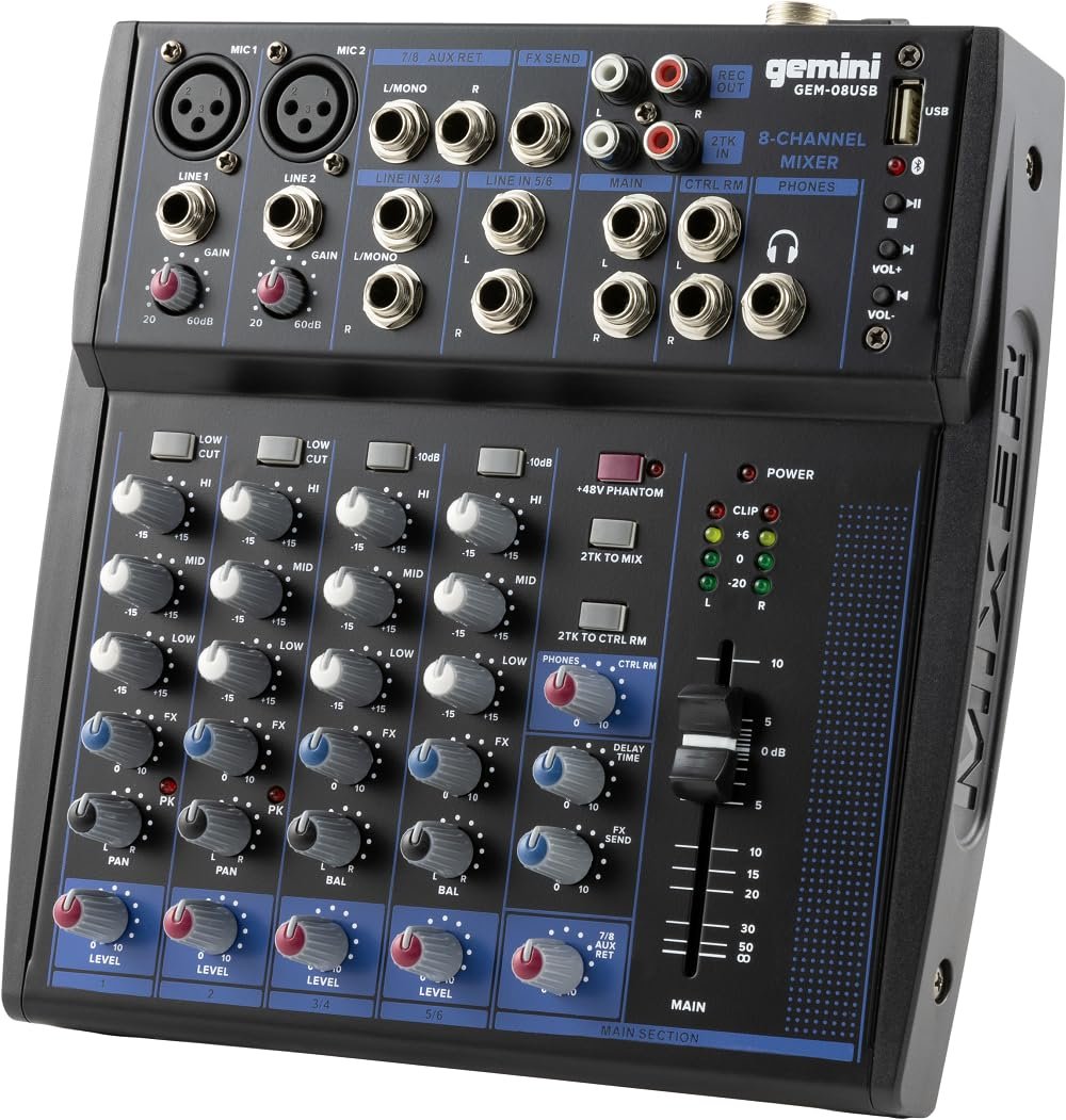 Gemini GEM 08USB 8-Channel Bluetooth Audio Mixer