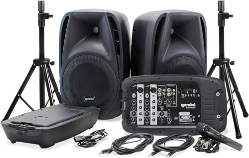 Gemini ES 210MXBLU ST Pair 10" Active Speakers with Mixer and Stands