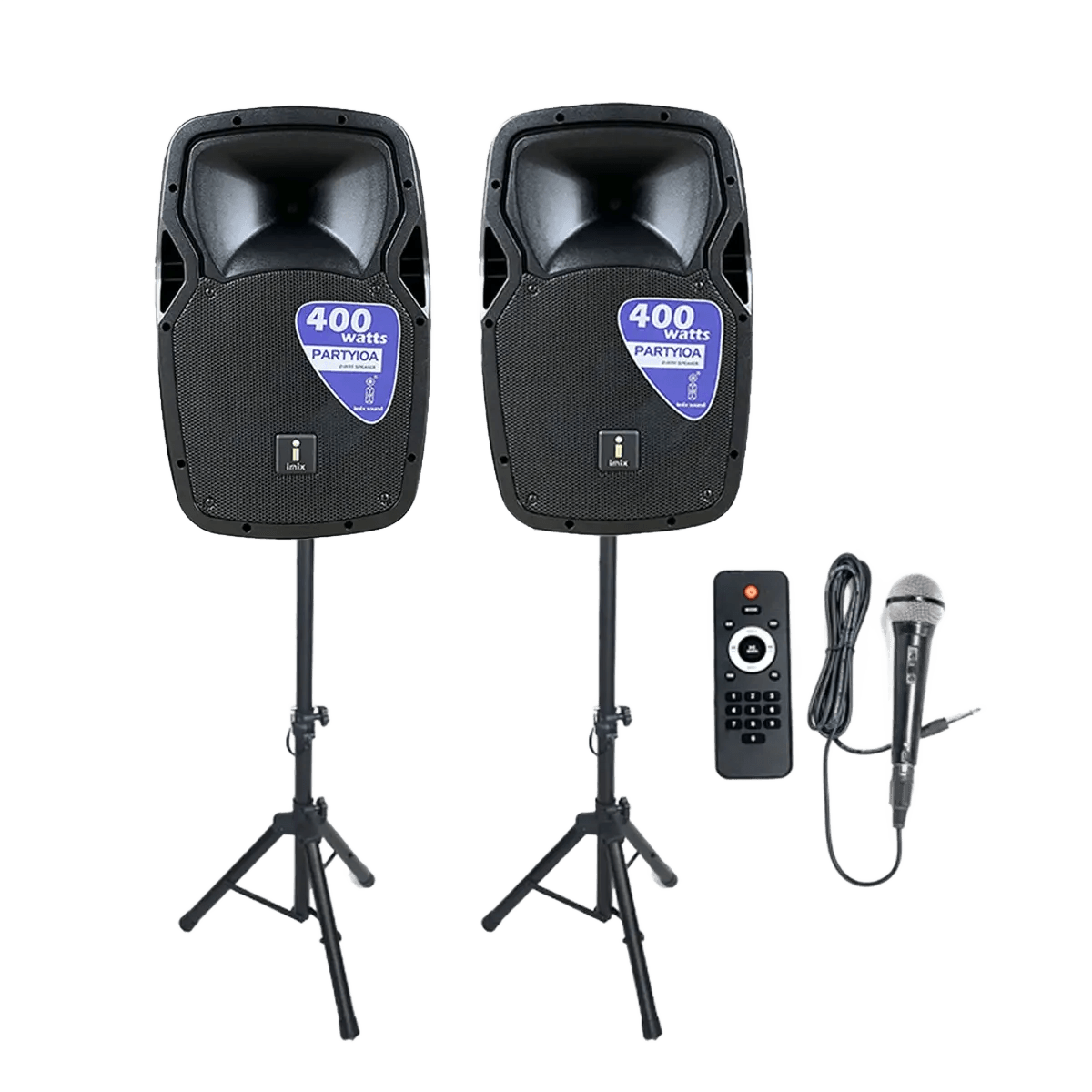 Party 10A 10″ Active Speaker Set w/ Stands And Mic