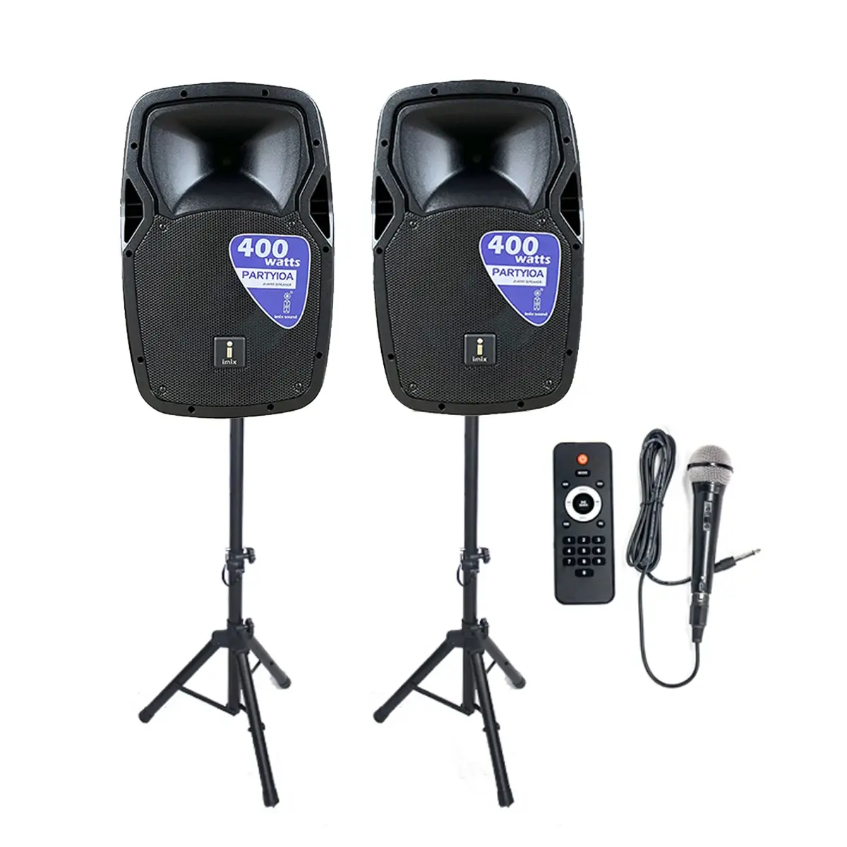 Party 10A 10″ Active Speaker Set w/ Stands And Mic