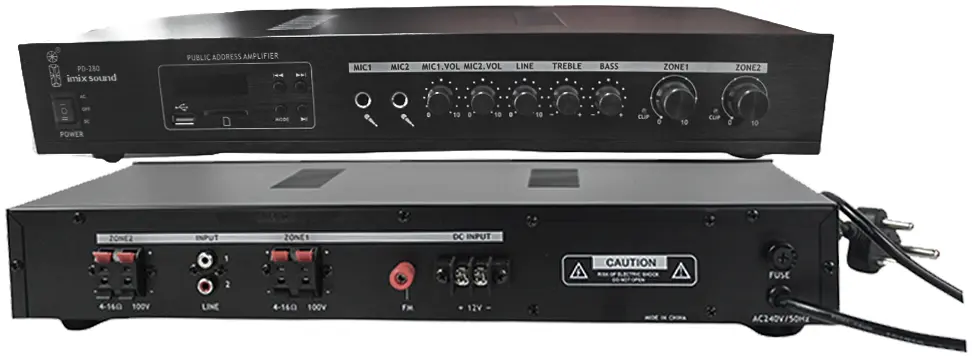 PD280 Mixer Amplifier Dual Zone 100V / 4-16Ω (2 × 60W)
