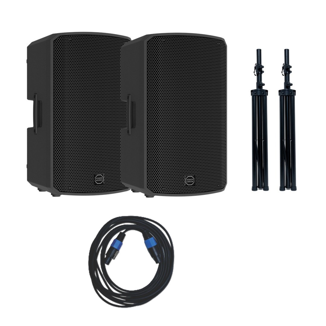 Powerworks Party-PRO DUO 2×15″ Active PA System+stands