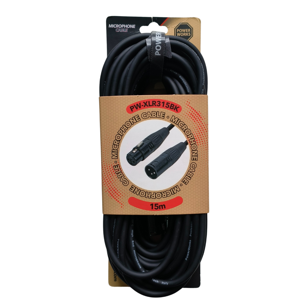 Powerworks PW-XLR315BK 15M XLR MALE TO Female Cable