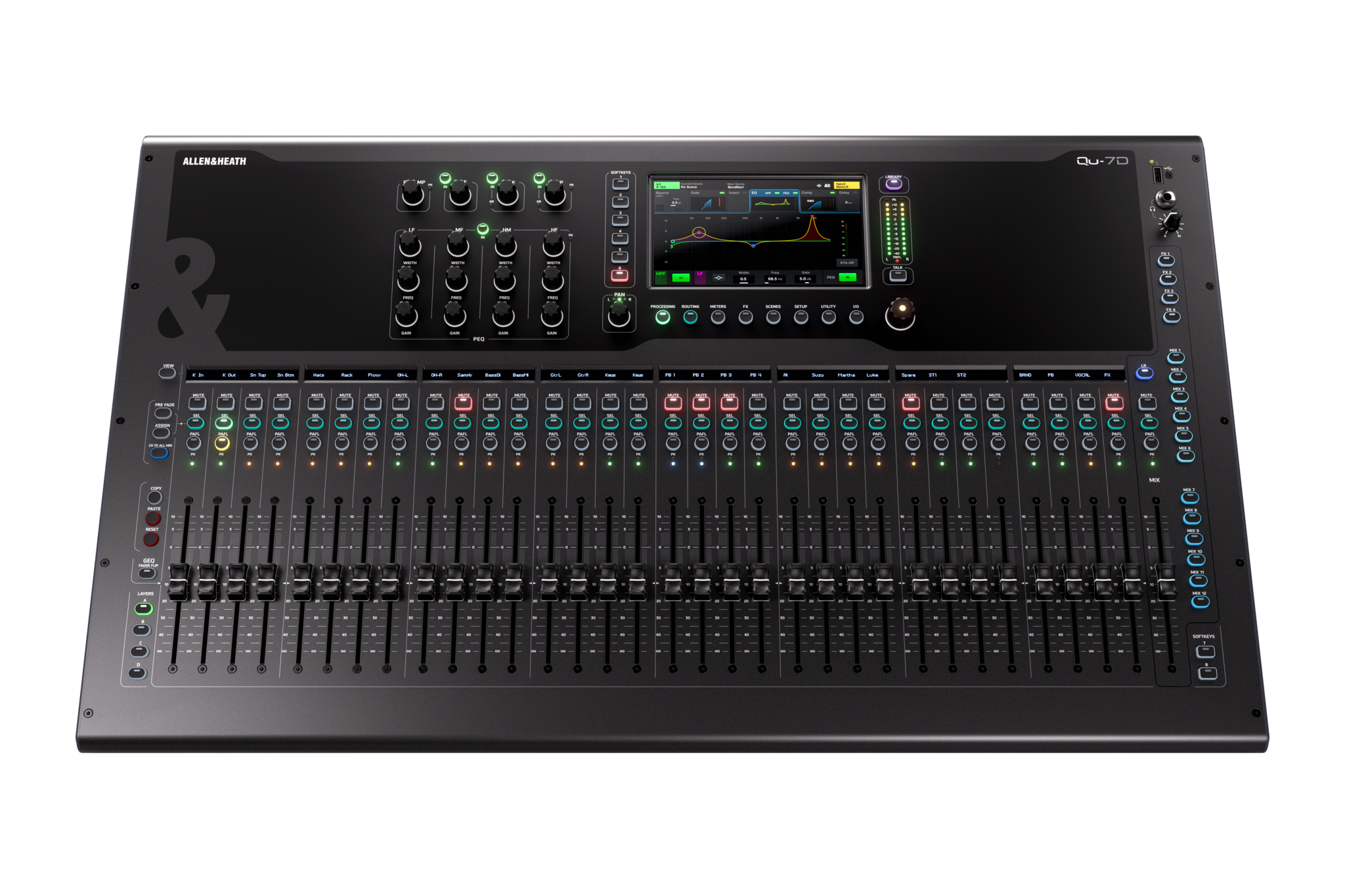 Allen & Heath QU 7D 33 fader 32 input 6 mono 6 stereo aux 4 matrix 6FX 96kHz Dante mixer