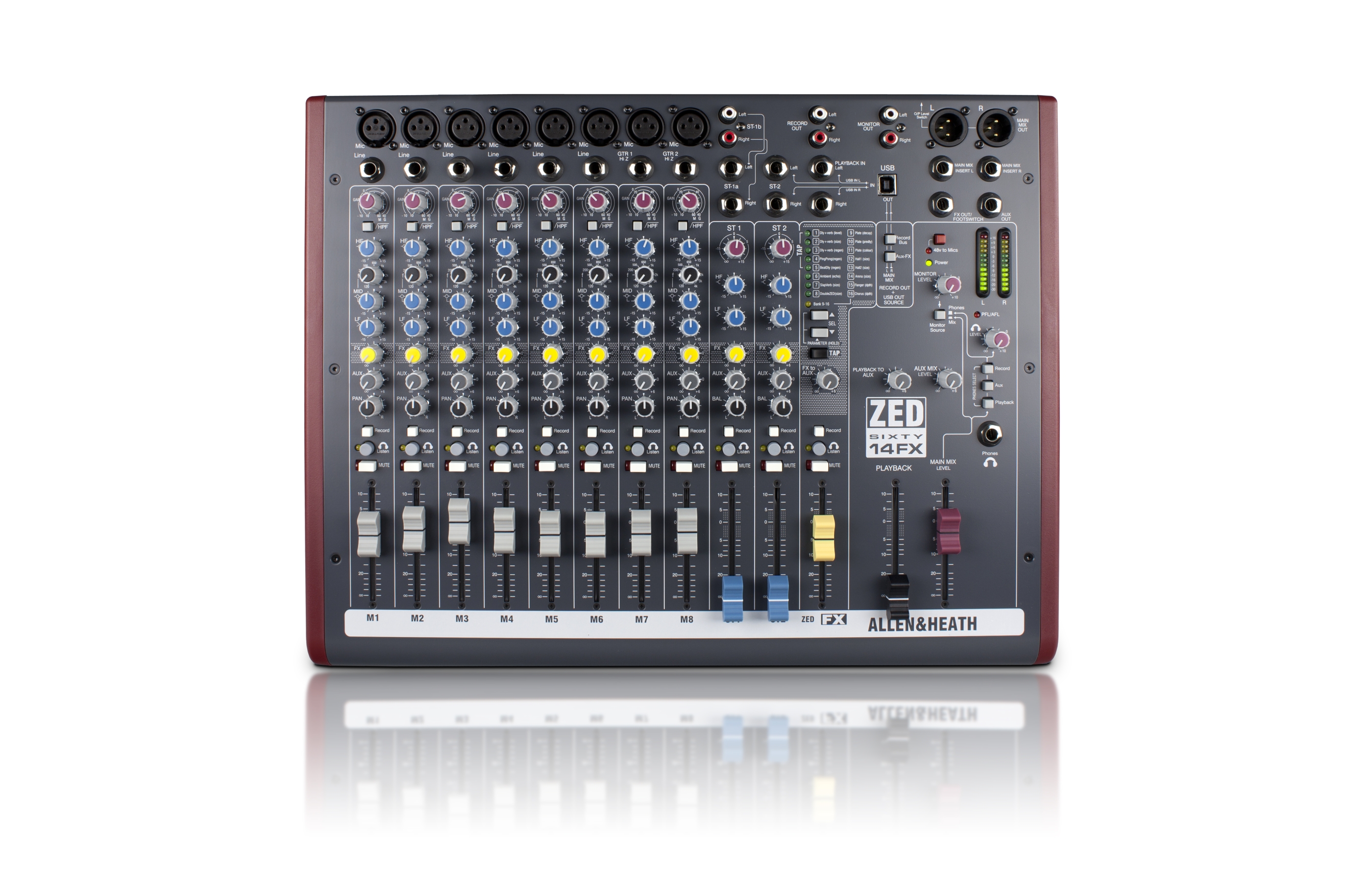 Allen & Heath ZED60 14FX 8 Mic/Line 2 Stereo 2 Aux 60mm Fader USB FX Mixer