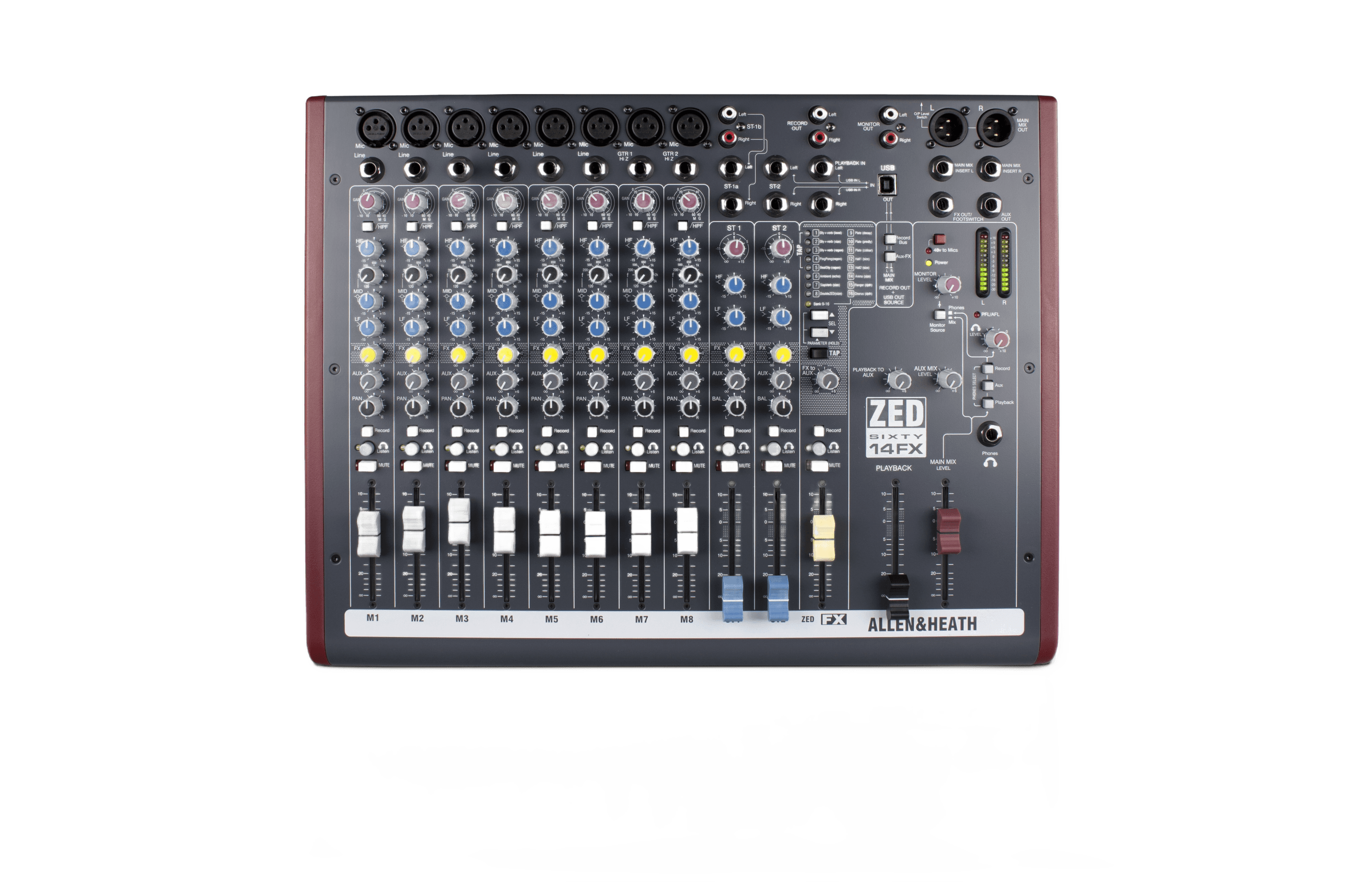 Allen & Heath ZED60 14FX 8 Mic/Line 2 Stereo 2 Aux 60mm Fader USB FX Mixer
